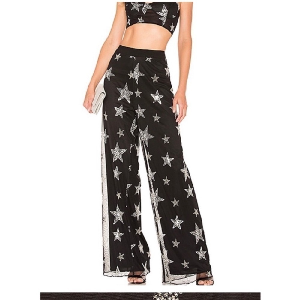 NBD X Naven Revolve Starry Night Pants Black with Silver Stars Size Small